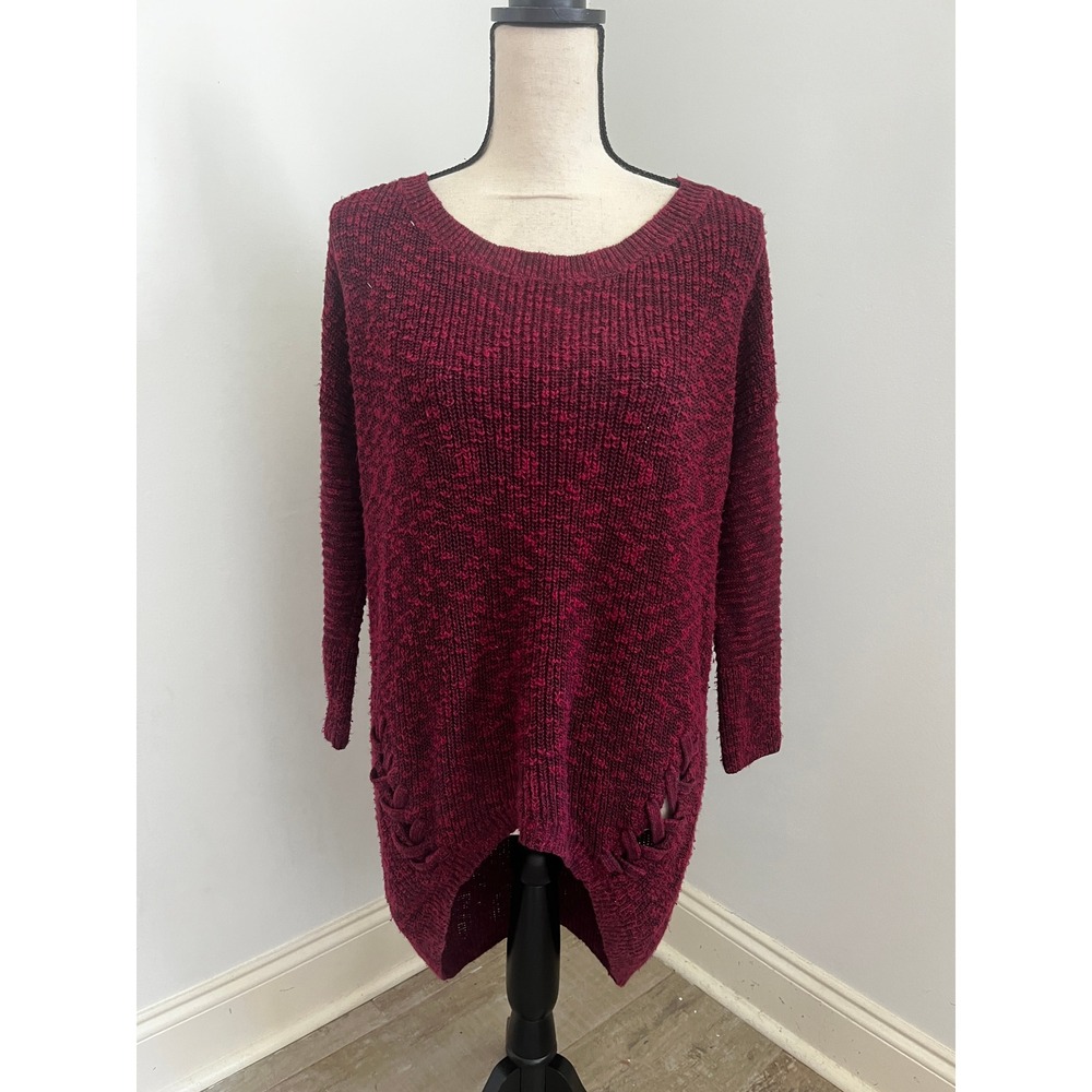 Express Knit High Low Tunic Sweater Small Y2K Chunky Maroon Cozy Layer Grunge